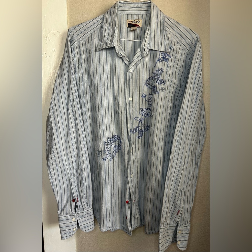 Rare Vintage blue striped Button Down Shirt Size XL